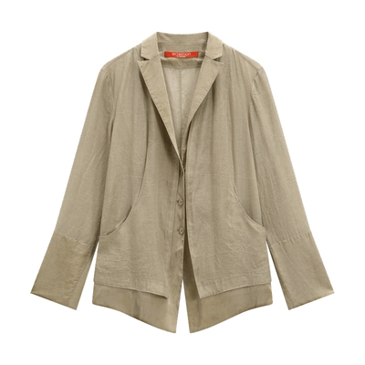 EXCEPTION例外女装桑蚕丝混纺西服假两件收腰显瘦V领新中式外套女