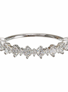 壹钻18K金圆形宝石皇冠排镶戒指