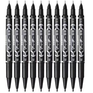 小双头油性记号笔勾线笔美术专用黑色细头不掉色防水防油瓷砖水性马克勾线笔小学生幼儿园儿童签到用粗细两头