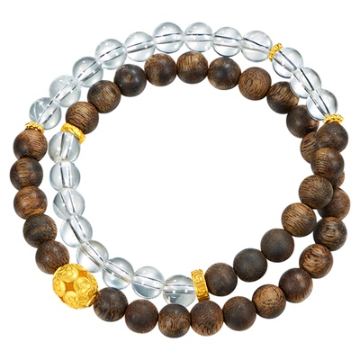 金至尊许凯同款观自在黄金手链女手串文玩双圈手链足金沉香木手串