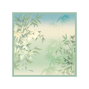 宝石蝶100%桑蚕丝缎面丝绸方巾新款围巾女真丝丝巾礼盒装竹韵清幽