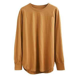 圆弧长款t恤卫衣内搭叠穿下摆开叉宽松上衣秋冬加绒加厚打底衫女