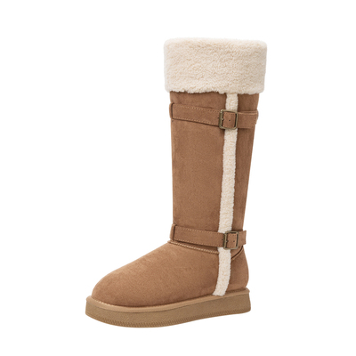 达芙妮厚底长筒雪地靴女保暖棉鞋