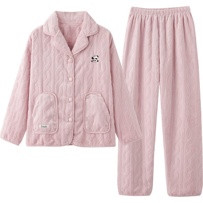 法兰绒睡衣情侣秋冬保暖可爱熊猫