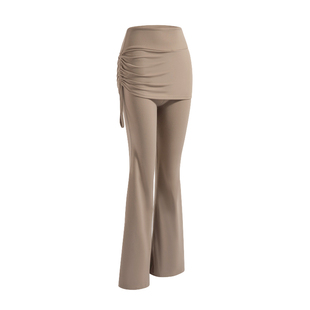 假两件运动长裤女秋冬微喇瑜伽裤带屁帘喇叭健身裤子裙一体套装灰