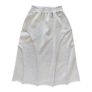 HE原创日系童装裙子2026年夏装半身裙亲子纯色女童高级灰多拼半裙