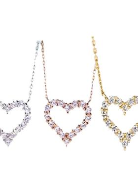 莫桑石大中小号爱心镂空锁骨项