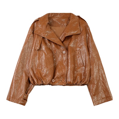 卡其色皮衣女短款外套