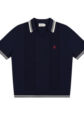 GOODBAI撞色刺绣GB logo翻领镂空正肩针织POLO
