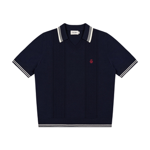GOODBAI撞色刺绣GB logo翻领镂空正肩针织POLO