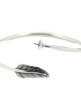 diy加厚羽毛圆珠松石纯银手镯