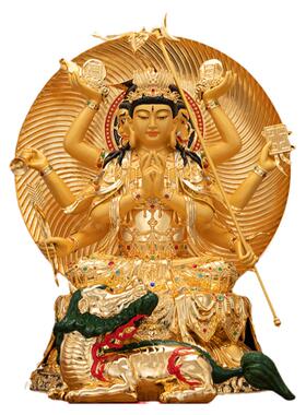 星妈像三头八臂菩萨日月印摆件众