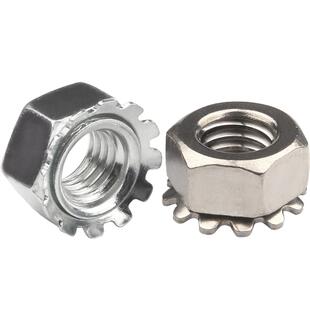 镀镍/白锌K型多齿六角螺母螺帽带齿镀锌K形螺丝帽M3M4M5M8M10M12