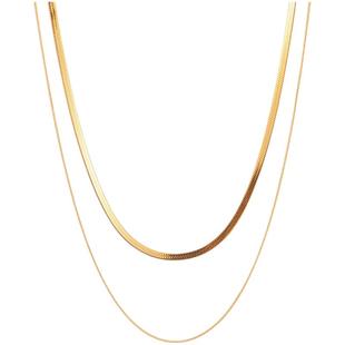 轻奢简约蛇骨链欧美风双层项链女小众网红潮流蛇骨链V领钛钢饰品