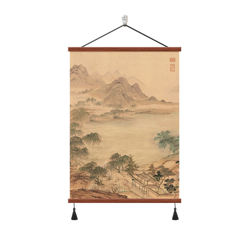 湖山春暖图玄关挂画宋氏美学壁画