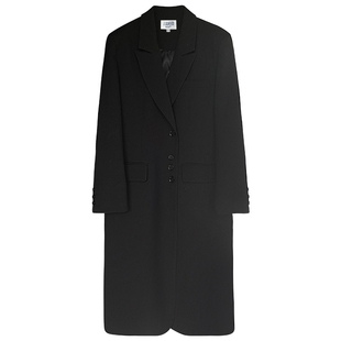 长款黑色过膝西装外套女秋冬加厚保暖直筒大衣老钱风正肩h型风衣