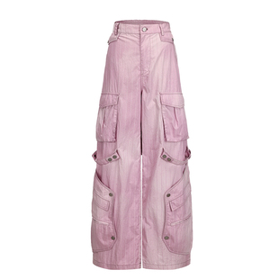 【张杰同款】VANN VALRENCE25秋季做旧条纹粉色宽松休闲工装长裤