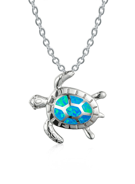 白金欧泊吊坠项链