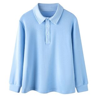 euv 儿童德绒polo衫男女童内搭长袖打底衫中大童校服上衣白色衬衫
