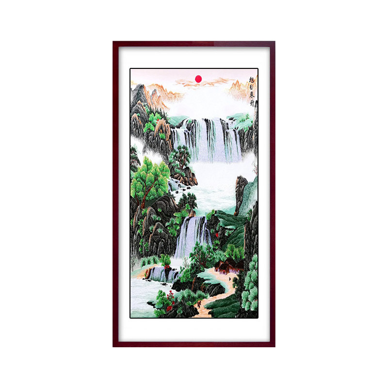 苏绣真丝手工刺绣玄关客厅画聚财