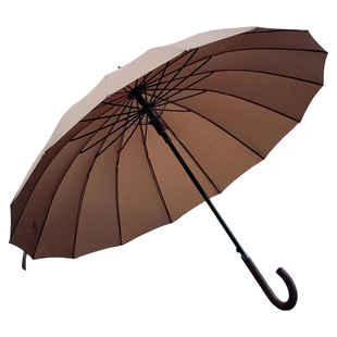 咖啡色无玻纤16骨伞晴雨两用伞长柄伞自动太阳伞抗风木手柄广告伞