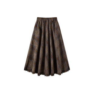 AOSER冬季复古时尚宽松显瘦高级感格子高腰半身裙女装823