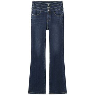 Miss Sixty25秋新款牛仔裤女三环高腰含莱赛尔修身微喇叭裤