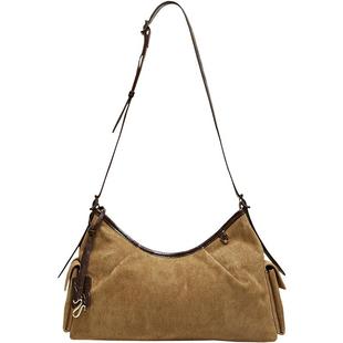 百思图25冬商场新款流浪包反绒麂皮腋下包hobo通勤单肩包TY099DX5