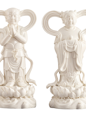 陶瓷童男童女金童玉女家用善财童子龙女小摆件观音身边侍者佛像