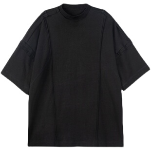 「OCEANBACCA」SS21 黑色 裁片外缝纫重构明线宽松短袖