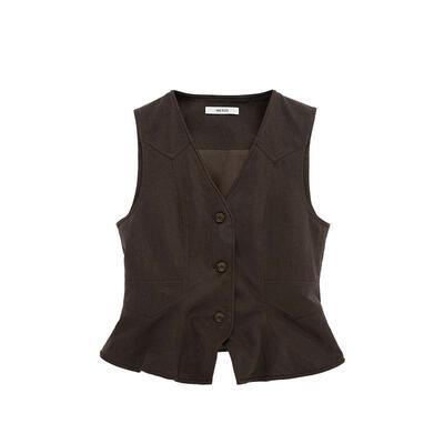 米岫乌木系列V领修身短款马甲