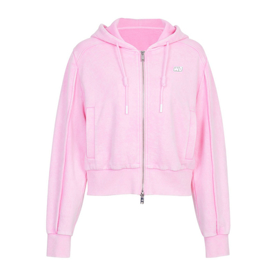 婉甸2026春季新品芭蕾粉斑驳水洗拉链带帽卫衣全棉外套1251O18SX4