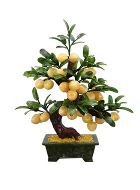 黄玉石寿桃子盘栽电视柜招财摆件