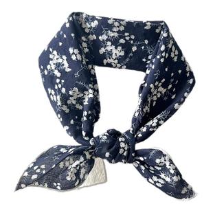 碎花棉麻小方巾女士薄款丝巾围巾绑包头巾发带百搭三角南法头巾