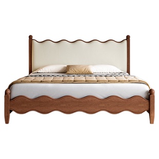 中古风实木床白蜡木1米8双人床法式复古涟漪床储物床主卧大床婚床