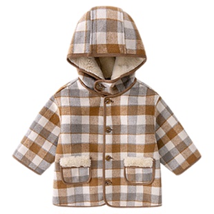 男童复古学院风外套儿童大衣宝宝加绒连帽衫婴幼儿女童秋冬上衣潮