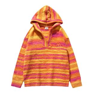 BOYUE帛跃渐变条纹连帽毛衣高街hiphop个性原宿保暖刺绣卫衣男女