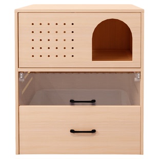 定做实木猫砂盆柜子一体隐藏柜双层猫砂柜防带砂猫厕所柜封闭式