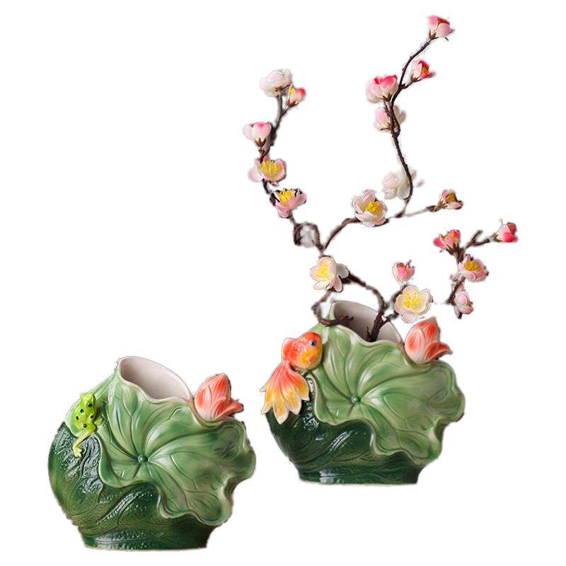 中式陶瓷客厅书房金鱼荷花