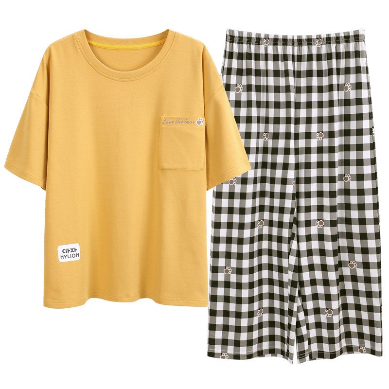 夏女士纯棉套装短袖七分裤家居服