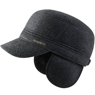 恒源祥帽子男士冬季中老年人鸭舌帽爸爸帽爷爷护耳保暖羊绒平顶帽