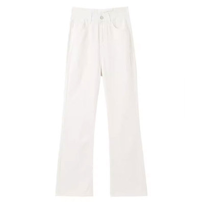 加绒白色微喇牛仔裤女秋冬季大码胖MM修身显瘦弹力马蹄喇叭长裤子