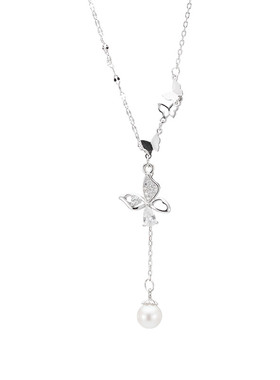 顺庆银楼S925银蝴蝶珍珠项链