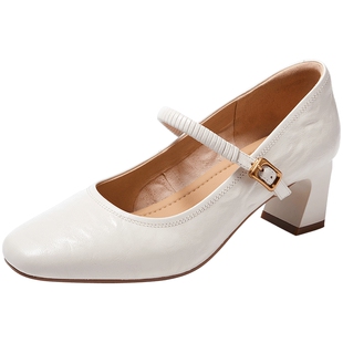 百田森2026春玛丽珍单鞋女软底方头真皮一字带