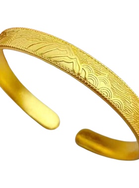 2025热卖复古手工刻花女手镯植物花卉图案千里江山手环