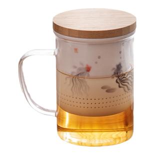 南山先生渔乐无穷家用玻璃泡茶杯茶水分离马克杯带盖过滤杯子水杯