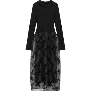 【新中式】播提花连衣裙女商场同款别致拼接针织长裙BDR1LD0421