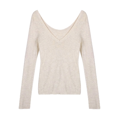 大码针织T恤女薄款V领罩衫打底衫