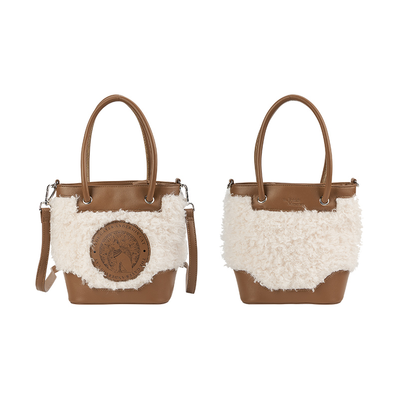 大英博物馆盖亚安德森猫PU毛绒水桶包单肩斜挎包送女友七夕礼物