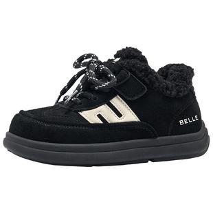 百丽童鞋儿童二棉鞋冬季加绒板鞋女童毛毛鞋运动鞋宝宝休闲软底鞋